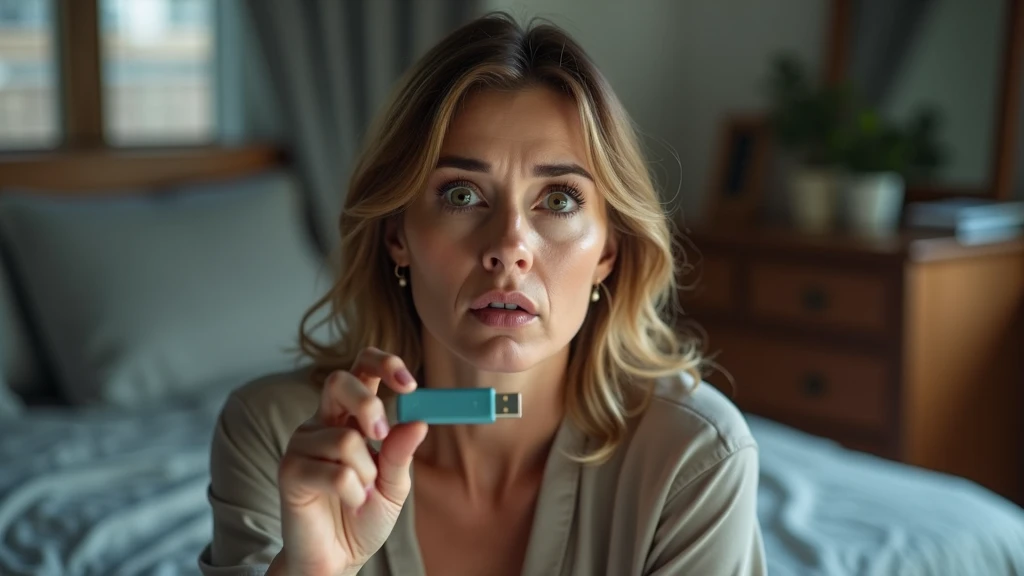 An ultra-realistic portrait of a woman in her 40s, with light brown hair and expressive eyes that reflect surprise and tension. Her face shows signs of concern and discovery. She is wearing a neutral-colored blouse. The portrait should be from the waist up.
The woman is in a bedroom, holding a USB stick in her hand. The environment should include elements such as a bed and an open drawer, but should be blurred so as not to distract from the main subject.
The lighting should be soft and natural, with morning light coming from a window, creating subtle shadows that accentuate the woman's expression of surprise. The light should highlight the eyes and the texture of the skin, emphasizing the seriousness of the situation.
The image should convey a sense of discovery and tension, with a touch of urgency. Suggest a neutral color palette, such as grays and browns, that complements the atmosphere of the morning.
The photo should be of high quality, with 8k rendering and extreme detail, capturing the emotional essence of the moment.