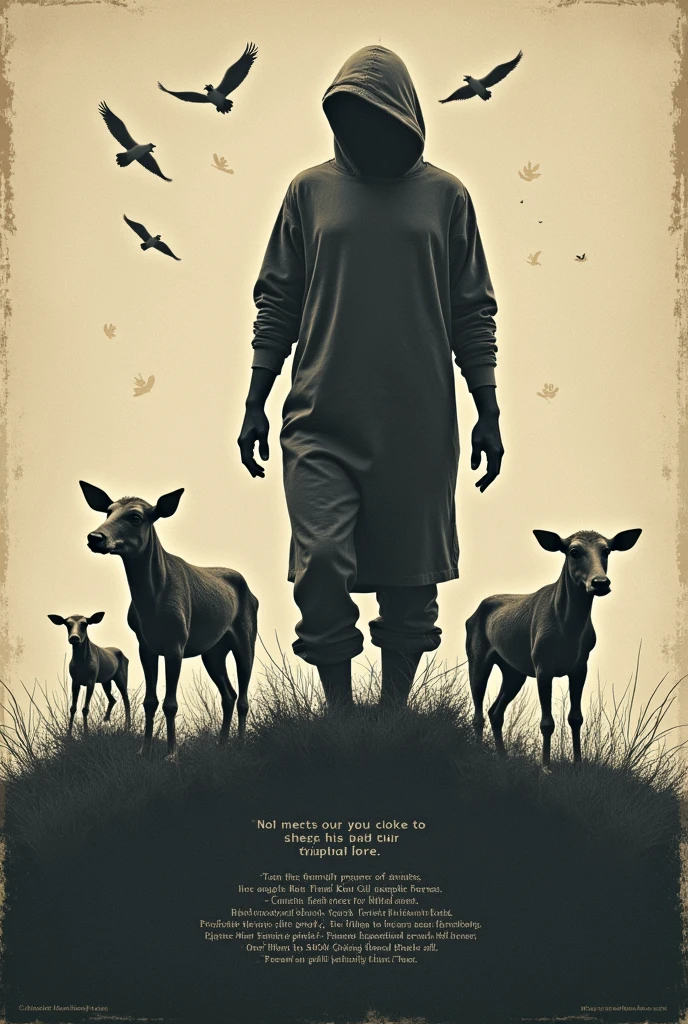 Poster on ethics which shows killing animals is unethical still we humans do and there should be heading also and some writing like saving and protecting animals is our ethics and morals values not killing and so on