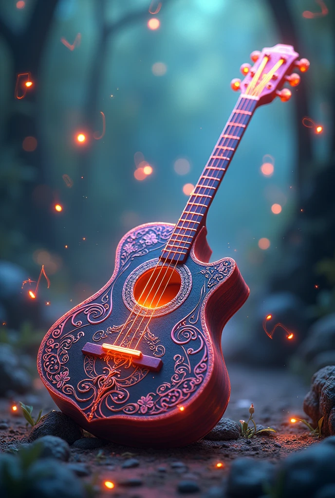 Beautiful colored notes and a fantasy guitar.