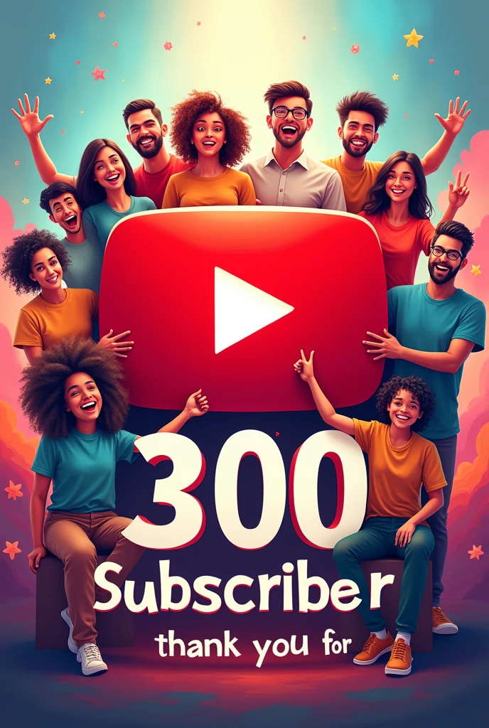 YouTube symbol,YouTube Family, text bold Thank you for 300 Subscriber