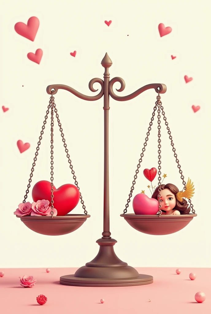 Illustrate a photo that shows a scale with elements of Valentine's Day on one side and elements of solidarity on the other side. The scale should be tilted towards the Valentine's side.