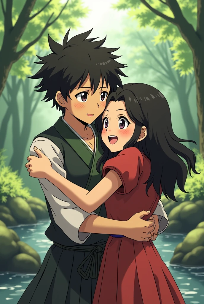 Kimetsu no Yaiba, Tanjirō Kamado hugging Nezuko Kamado