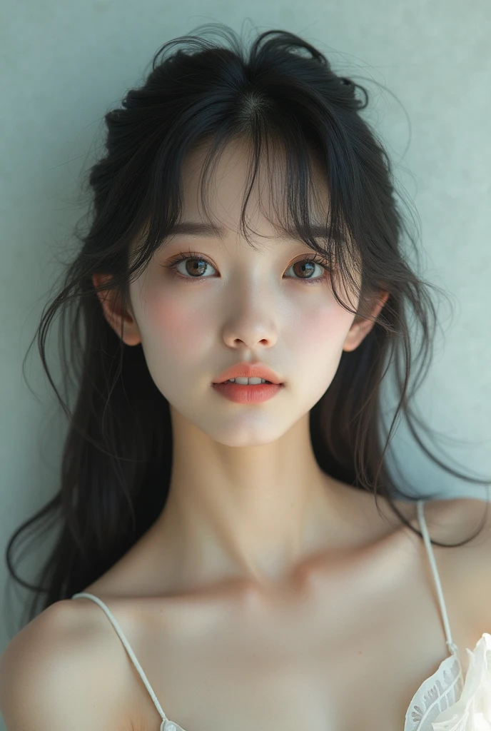Korean Beauty、Long Hair、No sleeve、cute、Straight nose、bangs