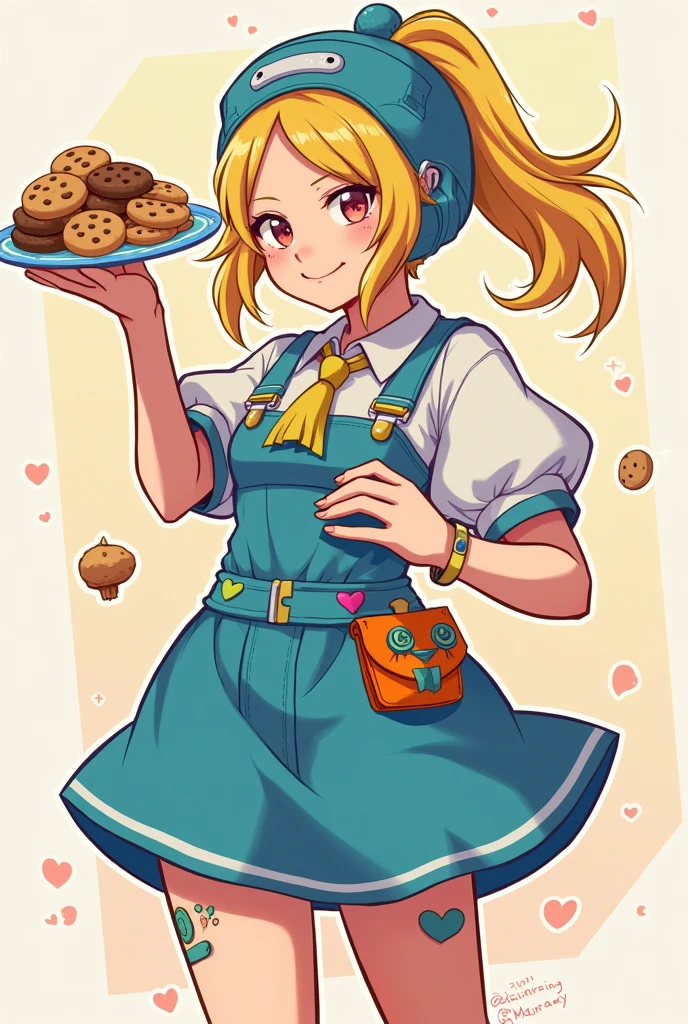 apex legends body wattson charakter wattson (apex legends) girl blue headwear  holding cookies anime style