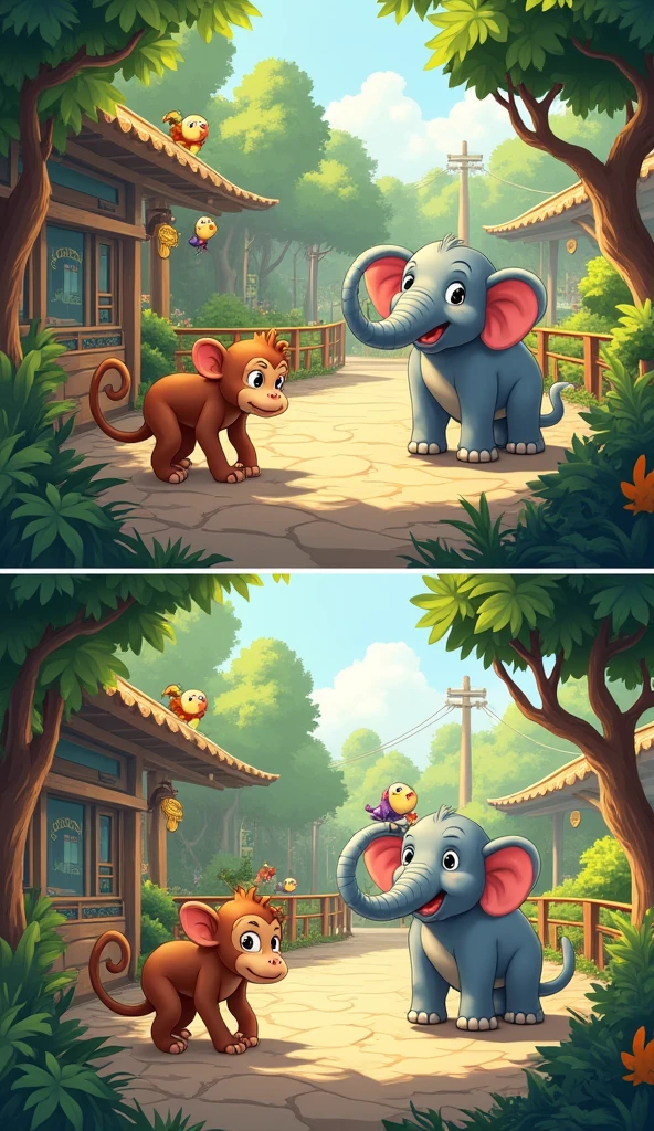 Make sure you create two identical pictures、A simple spot the difference quiz。The answer is 10。Picture book touch。The theme is zoo。
