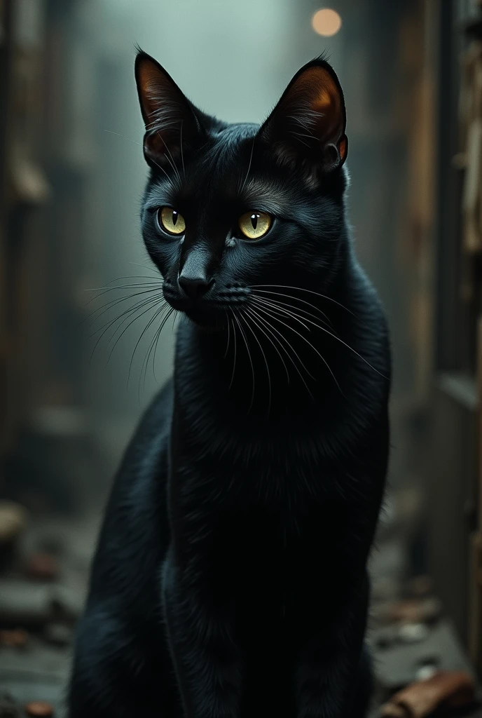 a black cat "blind in one eye"