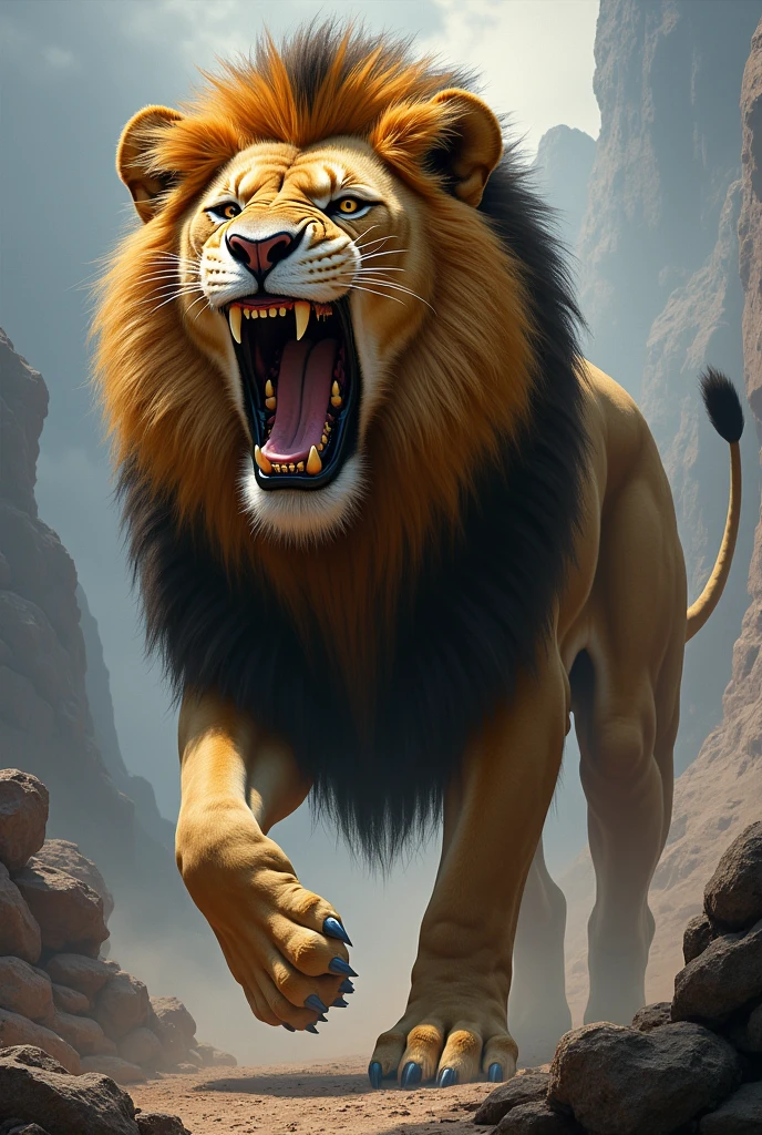 Lion with long teeth and long hair