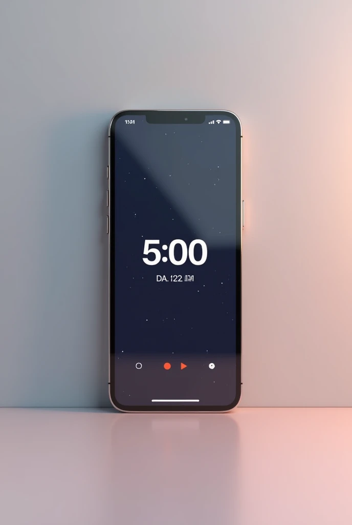 Cell phone screen with alarm clock at 5:00