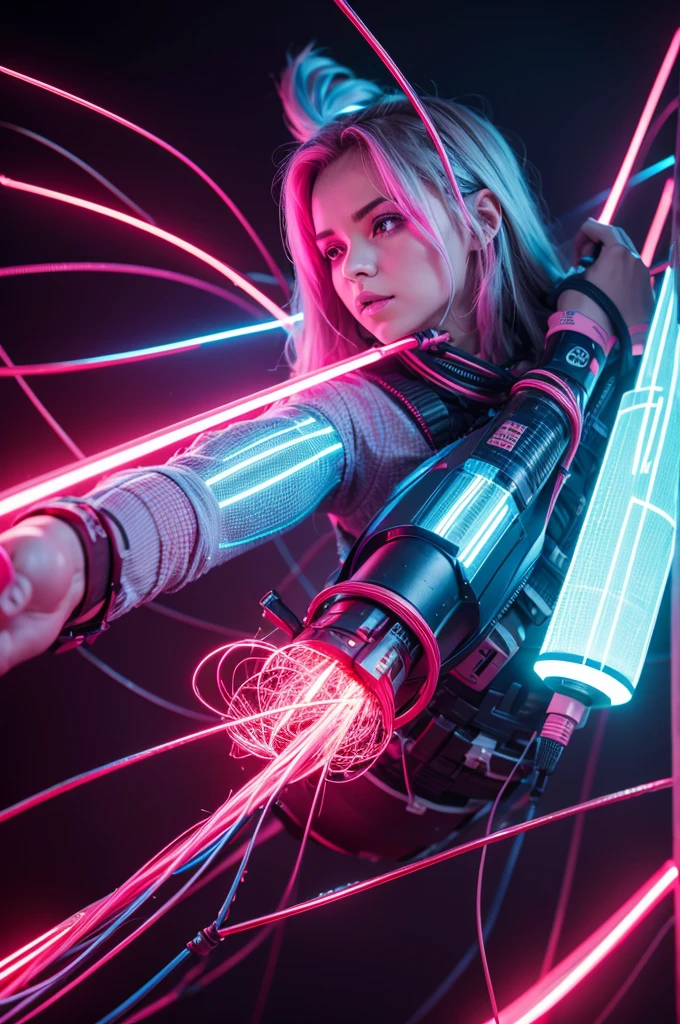 8K image, high quality, barbed and pink wires, blue and red color, 3,840 x 2,160 aspect ratio.