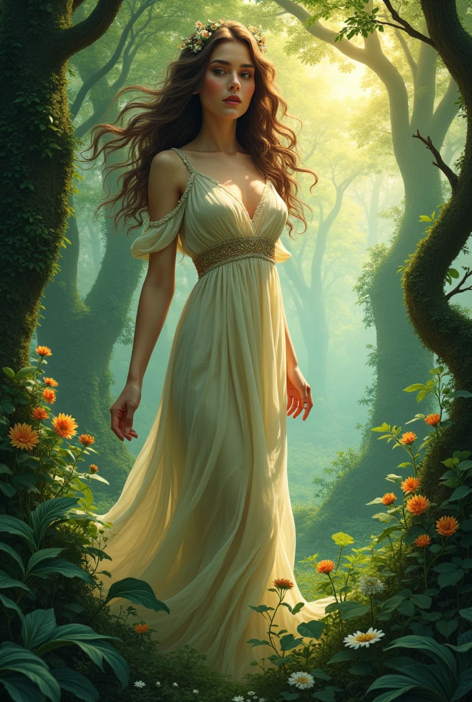 woman in a forest, all art noveau style