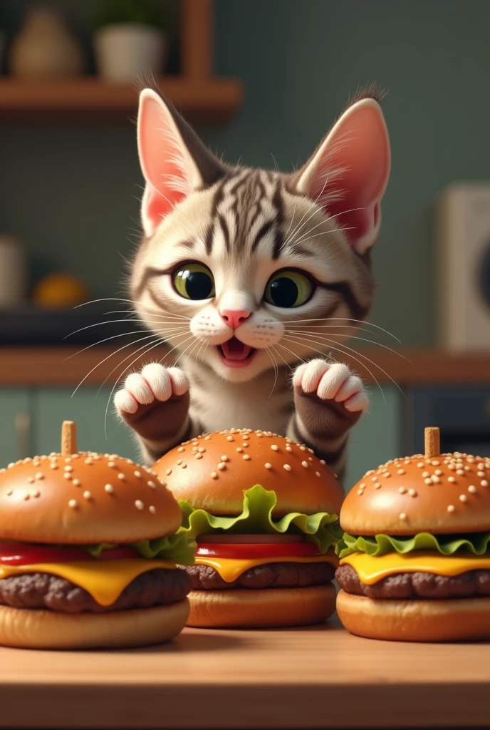 A cat eating hamburgers
