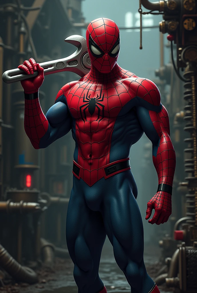 Spiderman holding wrech