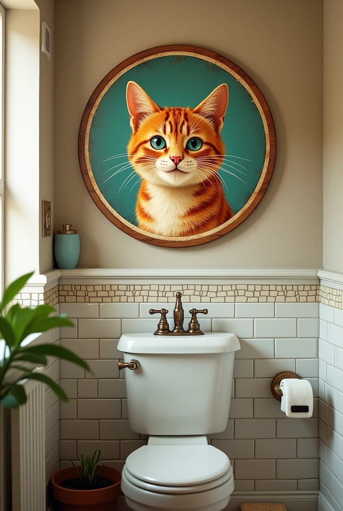 Encantafor round sign with retro cat design in the bathroom
