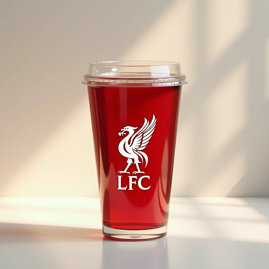 ice coffee cup with the logo of Liverpool Football Club