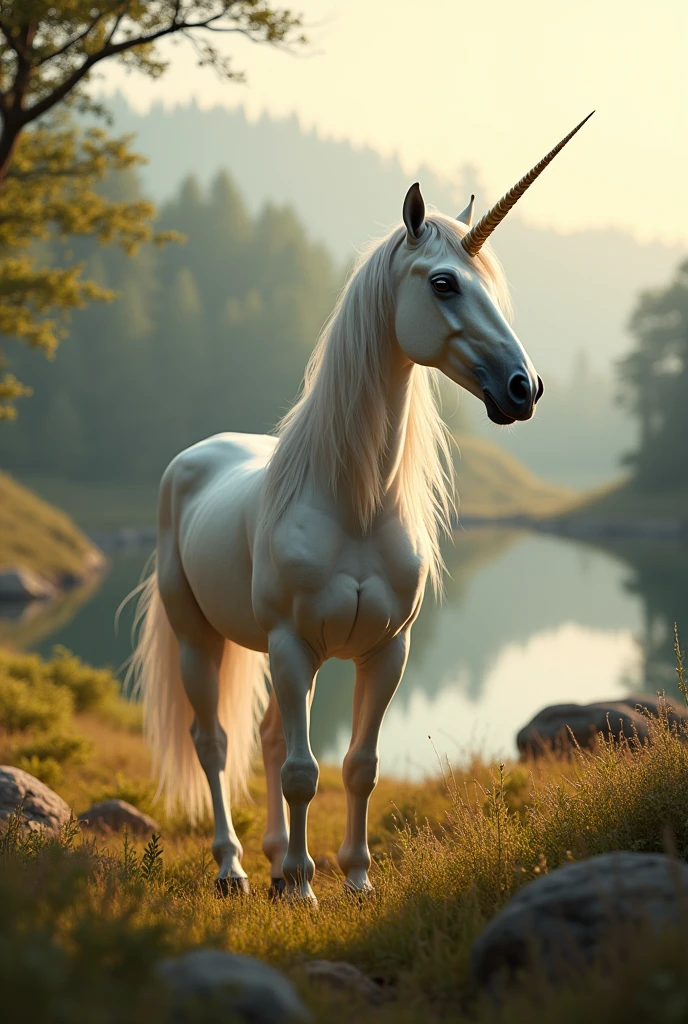 A beautiful unicorn In a serene place, very pleasant, beautiful, calm and beautifully landscaped. photorealistic, 8k uhd, studio quality, ultra realistic, maximum detail, large scale, postprocessing, photorealistic, photorealistic, photoshop, photography, detailed, cinematic lighting, landscape, panorama, scenery, ray tracing, cinema4d