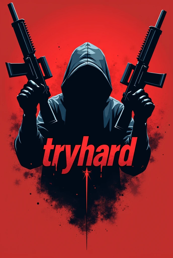 Design a logo for a "tryhard" gamer that embodies intensity and dedication in competitive gaming. The logo should feature sharp, dynamic shapes, with bold lines and a sleek, modern aesthetic. Incorporate elements such as a stylized game controller, crosshairs, or a weapon silhouette to reflect the gaming focus, particularly for FPS genres. The typography for "Tryhard" should be aggressive yet minimalist, with a powerful font that stands out. Use a limited, bold color palette like black, red, and white to enhance the competitive, high-energy feel of the logo.