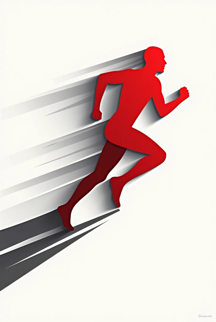 Create a vector of a stylized silhouette of an athlete running. The silhouette should be drawn with fluid and angular lines., capturing the dynamic movement and energy of the athlete&#39;s body. The athlete&#39;s position should be leaning forward, as if he were in the middle of a race, symbolizing determination and progress. The lines of the body should suggest the shape of the letter &#39;P&#39; in a subtle way, integrating the PLAYFIT brand identity into the design.

Add lines of movement emanating from the back of the silhouette, creating a sense of speed. These lines should be thin and angular., directed forward and upward, reinforcing the concept of progress. Use a predominantly red color palette for the athlete&#39;s body, with metallic gray details on the movement lines, and black for shadows or outlines. The overall style should convey energy, modernity and strength.