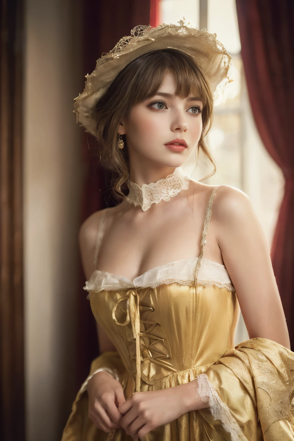 
((masterpiece:1.4, Highest quality)), (Realistic photos:1.4), 
((1 person)), (Otherworldly beauty), (dream-like),
(超High resolution:1.2), Very delicate and beautiful, wonderful, Very detailed CG Unity 8k wall paper, Very detailed, High resolution, 
Soft Light, Beautiful detailed, Very detailed eyes and face, Beautiful and detailed nose, Beautiful and detailed, 
(Dressed in late 19th century French costume:1.3), (Portrait of a Parisian woman:1.3), (Simple interior background), 
Cinema Lighting, Perfect Anatomy, Slender body, (Dark blond hair), (Parted bangs), (bright eye color),
Cowboy Shot