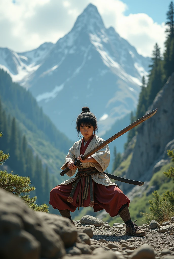 Mountain、Boy with wooden sword、kimono、sharp、Real、Practice、Training