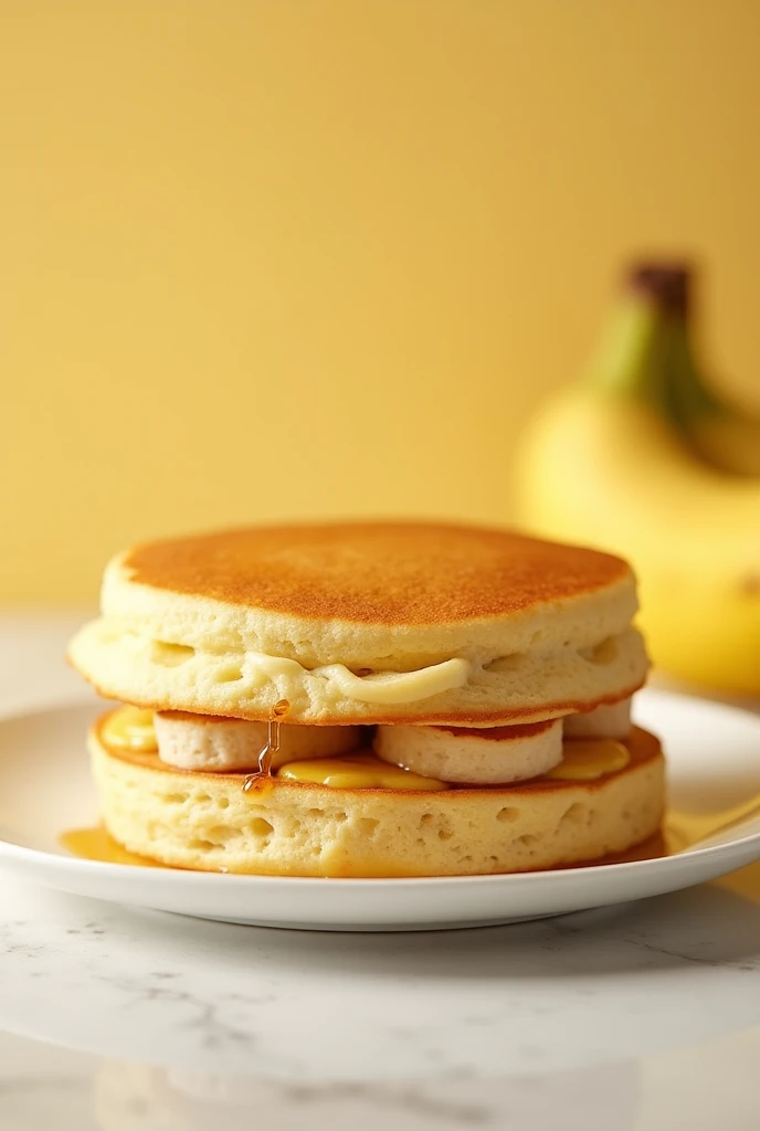 banana flavored pancake. Pancake with smashed banana inside of it and is slightly color yellow