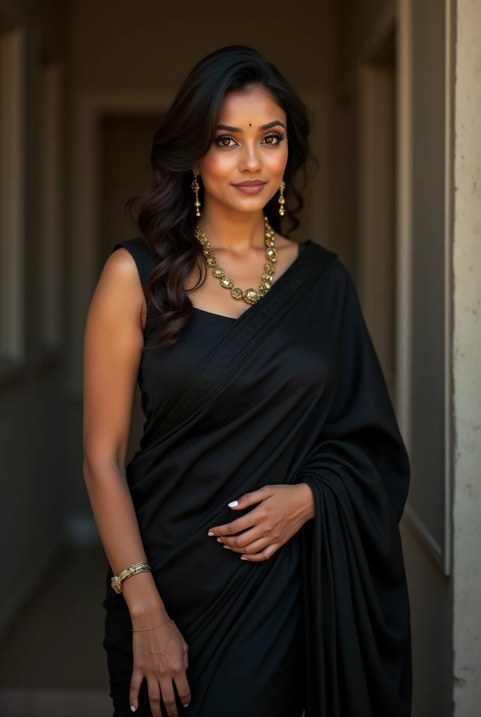 Indian aunty wearing sexy saree colour black sexy photos