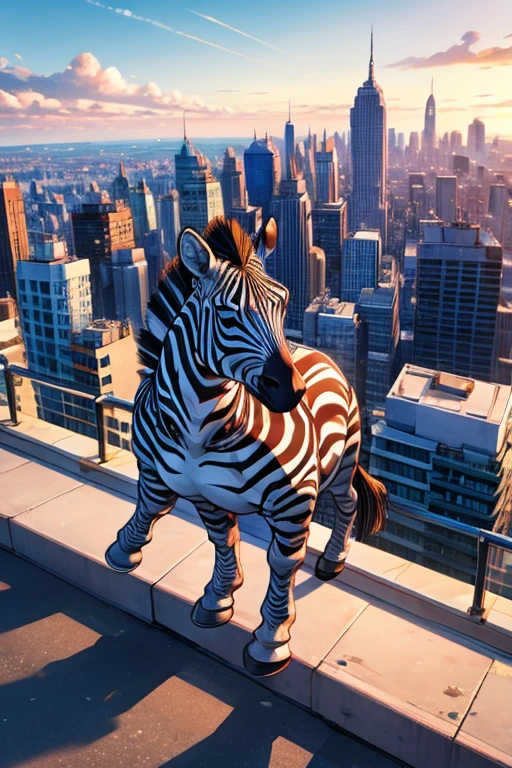 zebra trying to blend in with a vibrant cityscape