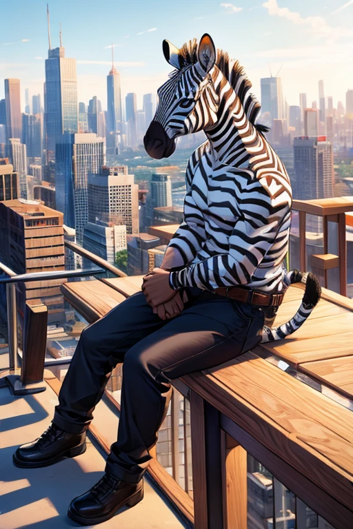 zebra trying to blend in with a vibrant cityscape