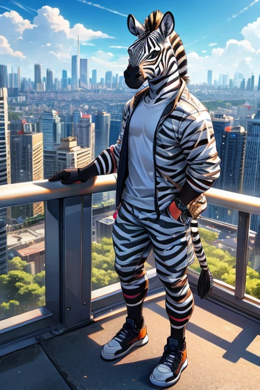 zebra trying to blend in with a vibrant cityscape
