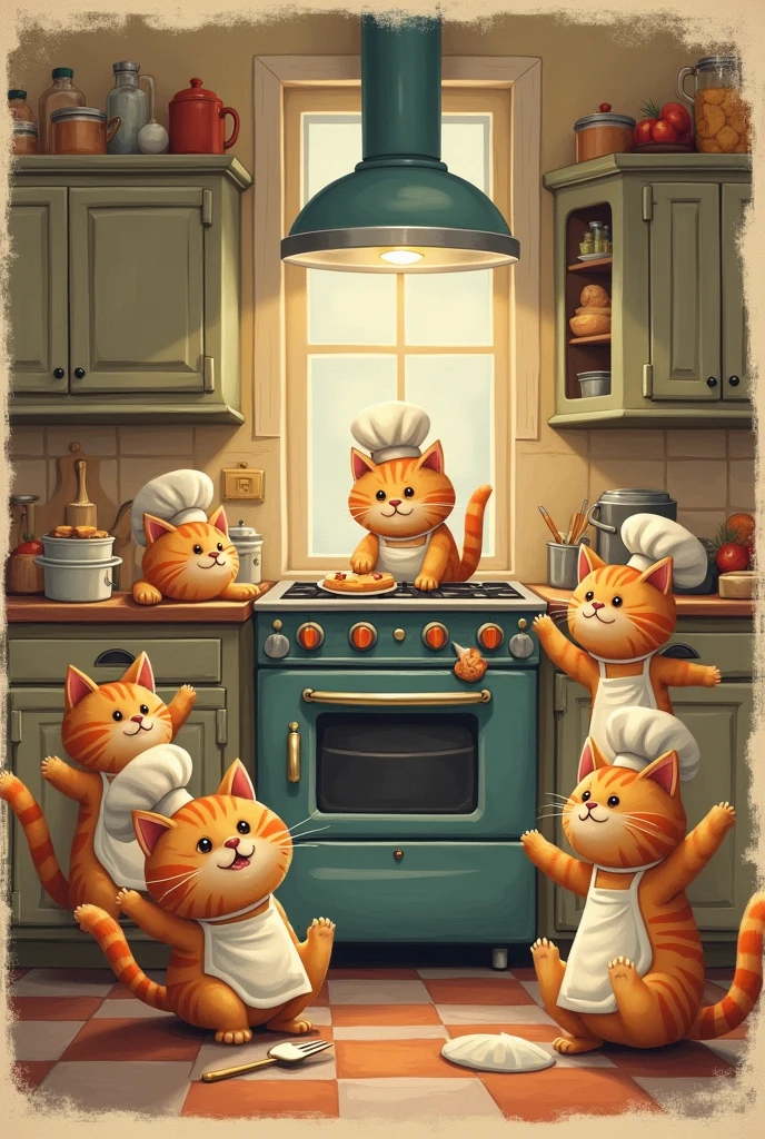 Vintage poster of cats in the kitchen 