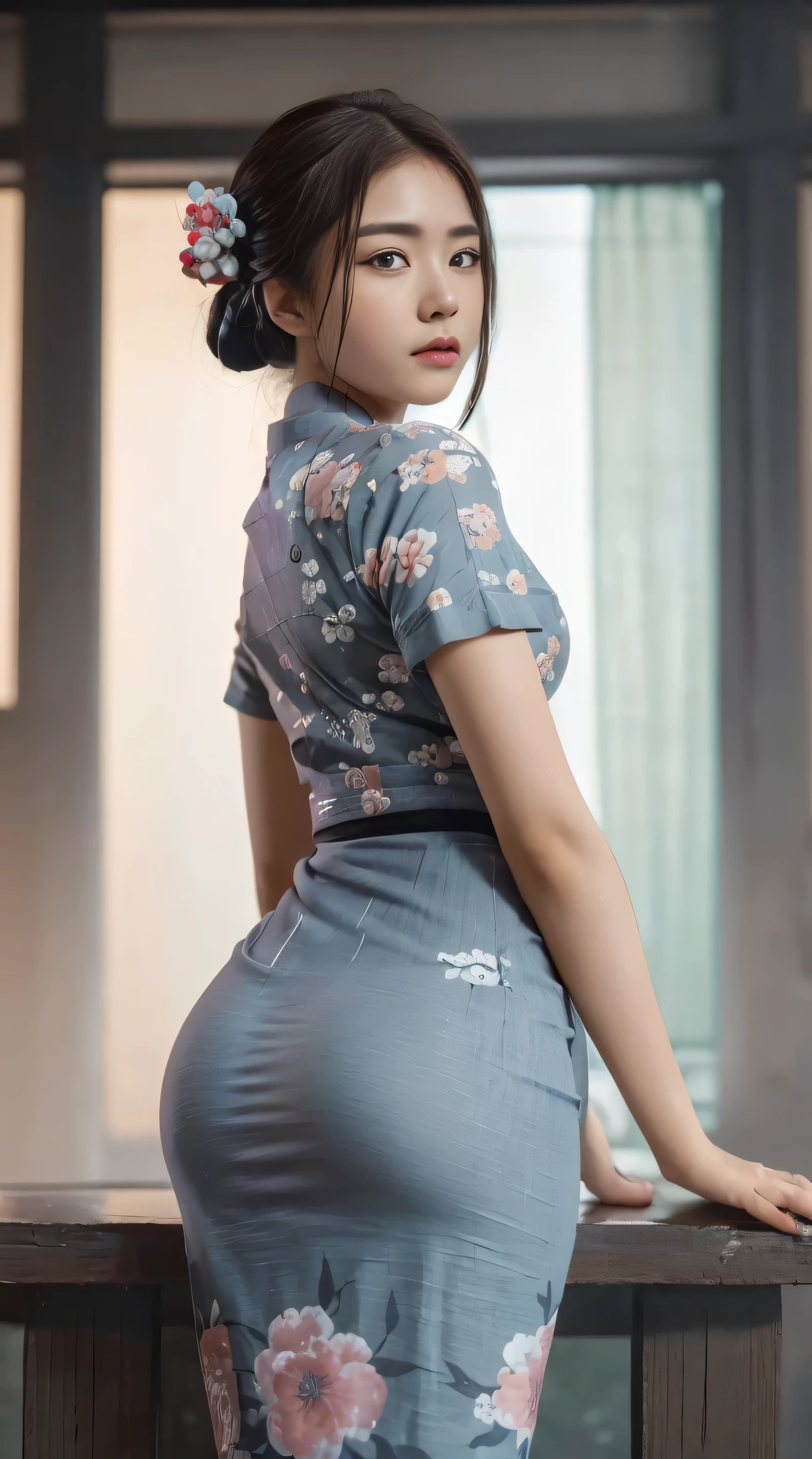 (dark shot:1.4), 80mm, (dark shot:1.4), masterpiece, best quality, game_cg, in summer, girl, solo, medium hair, white hair, looking at viewer, brown eyes, gigantic breasts nearly exposed, perfect booty, 80mm, epic realistic, painting of a geisha with european features entering a japanese pine forest, by range murata, a big red sun in the background, stunning, matted, paul gauguin, van gogh, art by greg rutkowski and artgerm, soft cinematic light, adobe lightroom, photolab, hdr, intricate, highly detailed, (depth of field:1.4), (dark shot:1.22), neutral colors, (hdr:1.4), (muted colors:1.4), (intricate), (artstation:1.2), hyperdetailed, dramatic, intricate details, (technicolor:0.9), (rutkowski:0.8), cinematic, detailed, soft light, sharp, exposure blend, medium shot, bokeh, (hdr:1.4), high contrast, (cinematic, teal and orange:0.85), (muted colors, dim colors, soothing tones:1.3), low saturation, (hyperdetailed:1.2), (noir:0.4), soft light, sharp, exposure blend, medium shot, bokeh, (hdr:1.4), high contrast, (cinematic, teal and orange:0.85), (muted colors, dim colors, soothing tones:1.3), low saturation, (hyperdetailed:1.2), (noir:0.4), (intricate details:1.12), hdr, (intricate details, hyperdetailed:1.15) emphasize right round ass