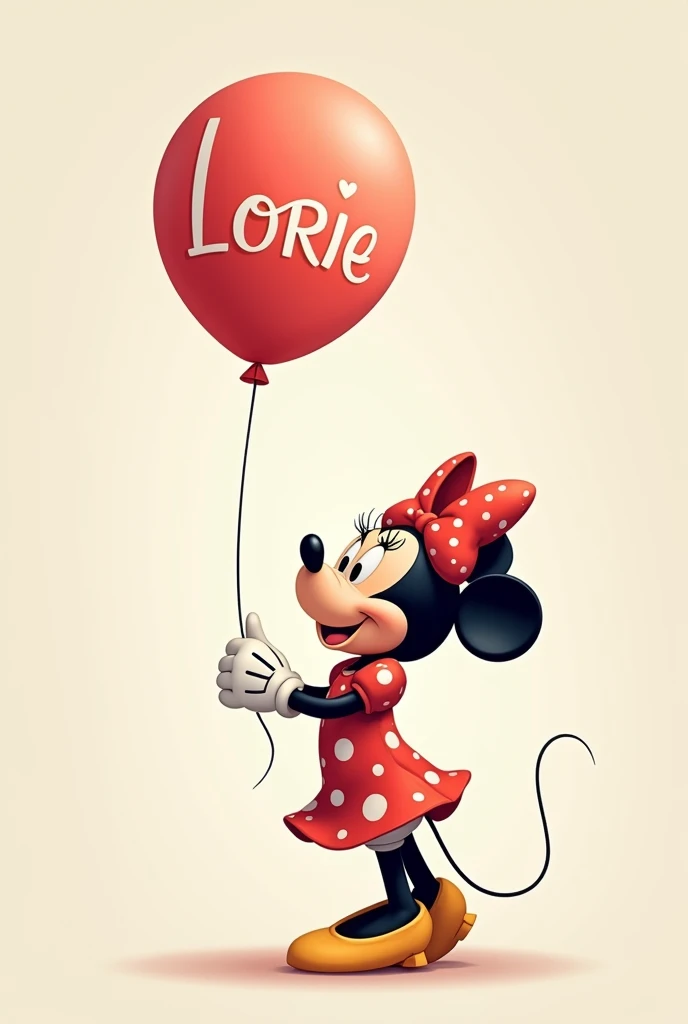 Minnie qui tiens un ballon avec écrit " Lorie "
