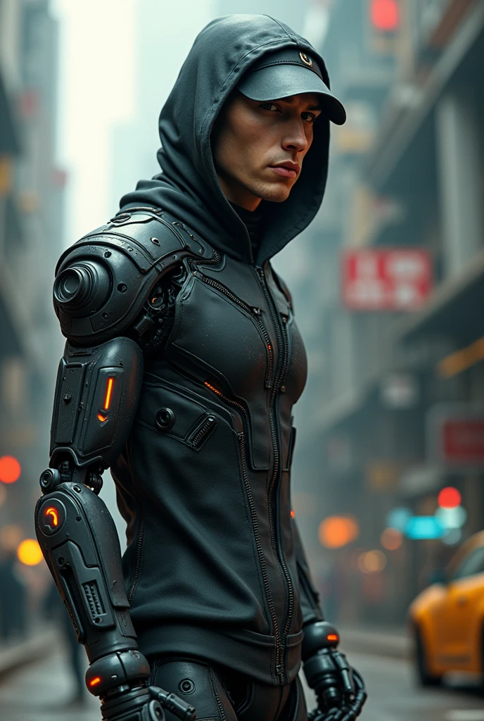 Eminem looks like a robot by attaching a robot body to Eminem's body
