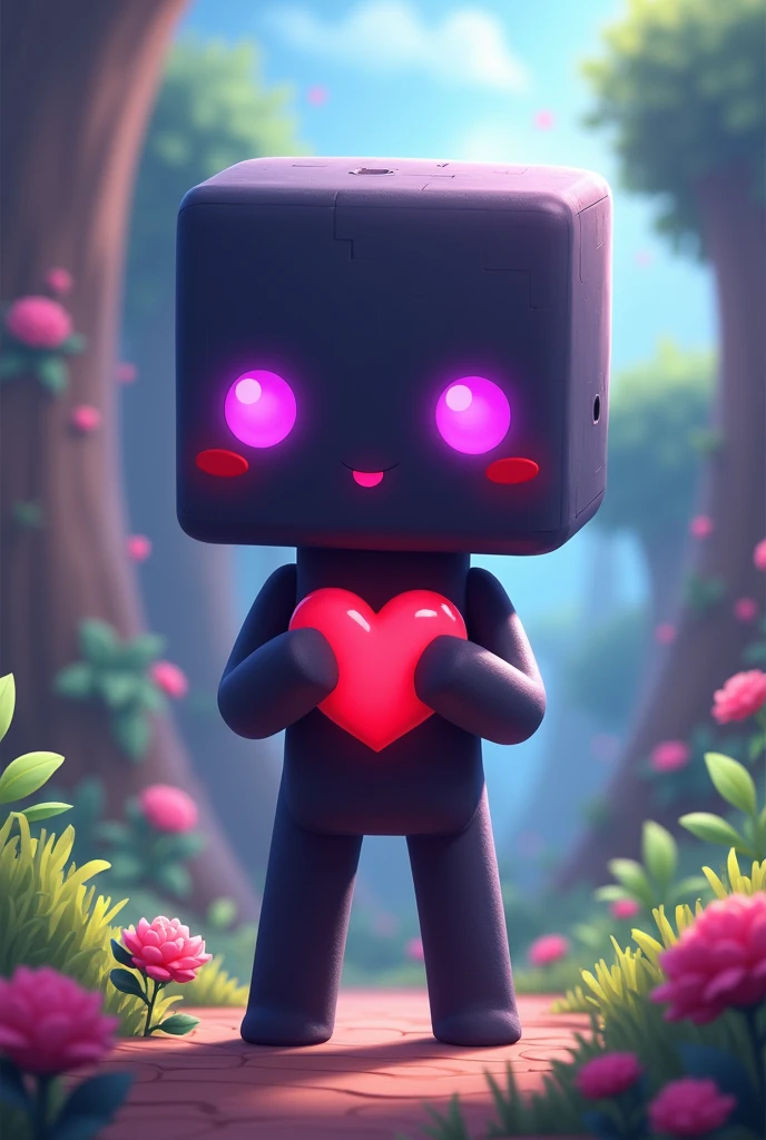 A happy kawaii enderman with a red heart