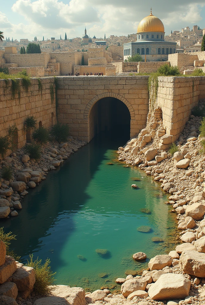 Siloam pool in Jerusalem is a collapse on the side put a collapse on the side without destroying the tank now put ruins on the side of the waters