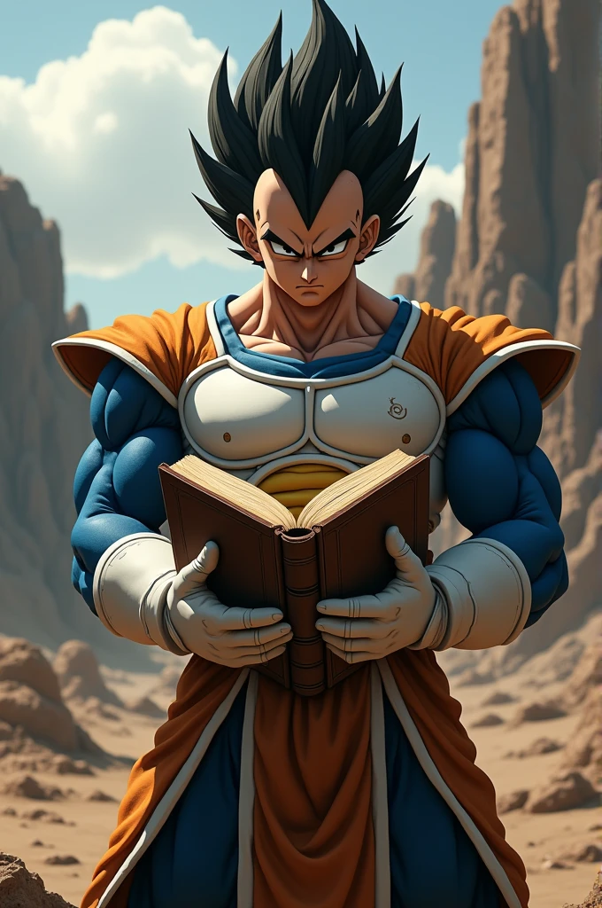 Vegeta holding the bible