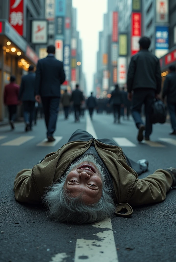 An elderly homeless man is found dead on the street in Shinjuku, Tokyo、Next to him were many office workers andOLBut he's walking along without paying any attention.、urban solitude、The coldness of the city、