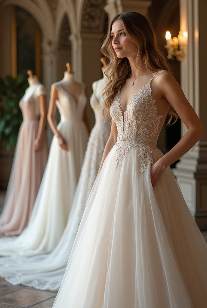 Design a concept for "Maris Fashions" a store that makes exclusive fashion designs and sells wedding dresses 
