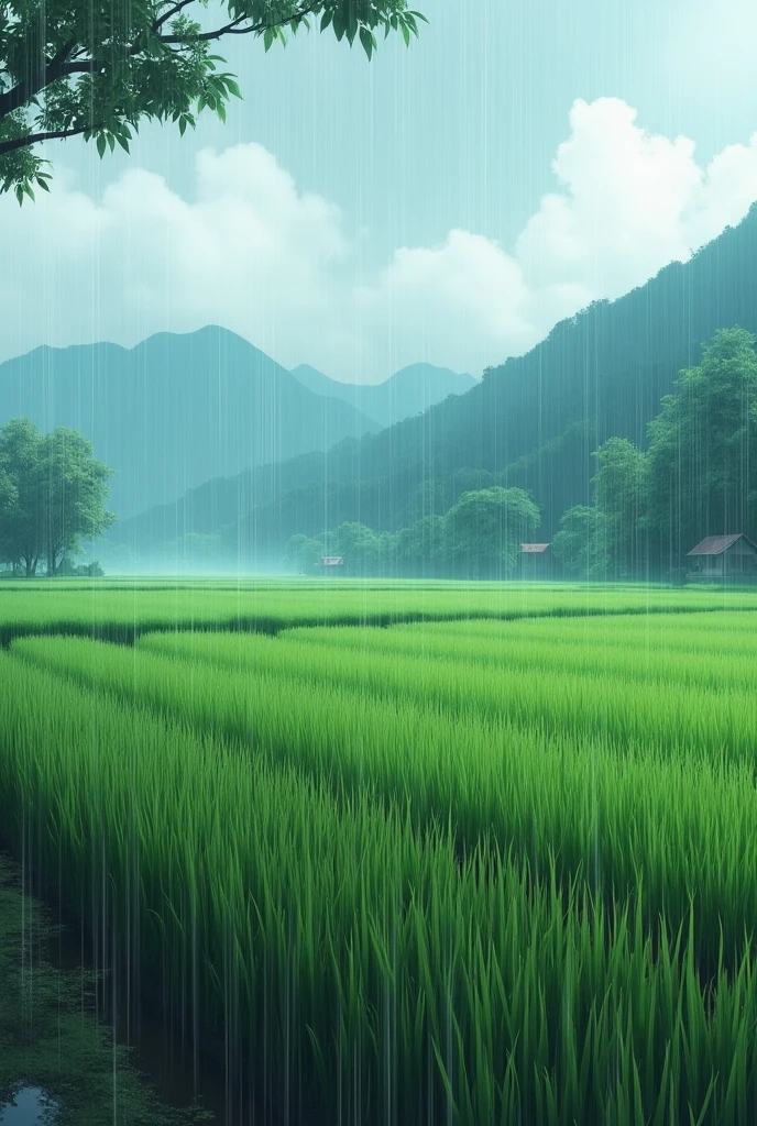raining at rice fields