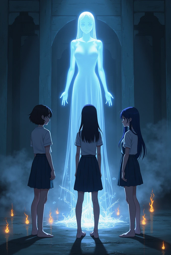 Three asai student, 3 Woman 1 Man in middle of the drak have completed the ritual and made the Woman ghost rest in peace.