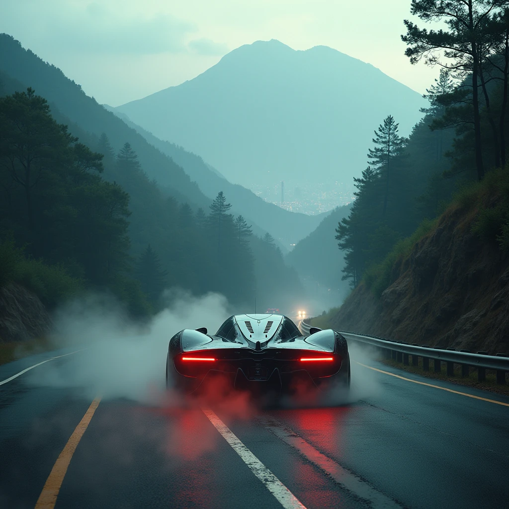 Intricate details, ( real photograph),
Cinema Lighting，Cyberpunk forest，mountain，
Soft colors，Dust and smoke are red from the taillights，Legend，Cityscape，space，car，No humans，scenery，side view, Front Quarter, Liberty
gulf coast，Battle of Metropolitan Expressway，Tokyo，Metropolitan Expressway，Suso Furiel