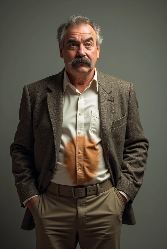Create a image of a British man with poop stain