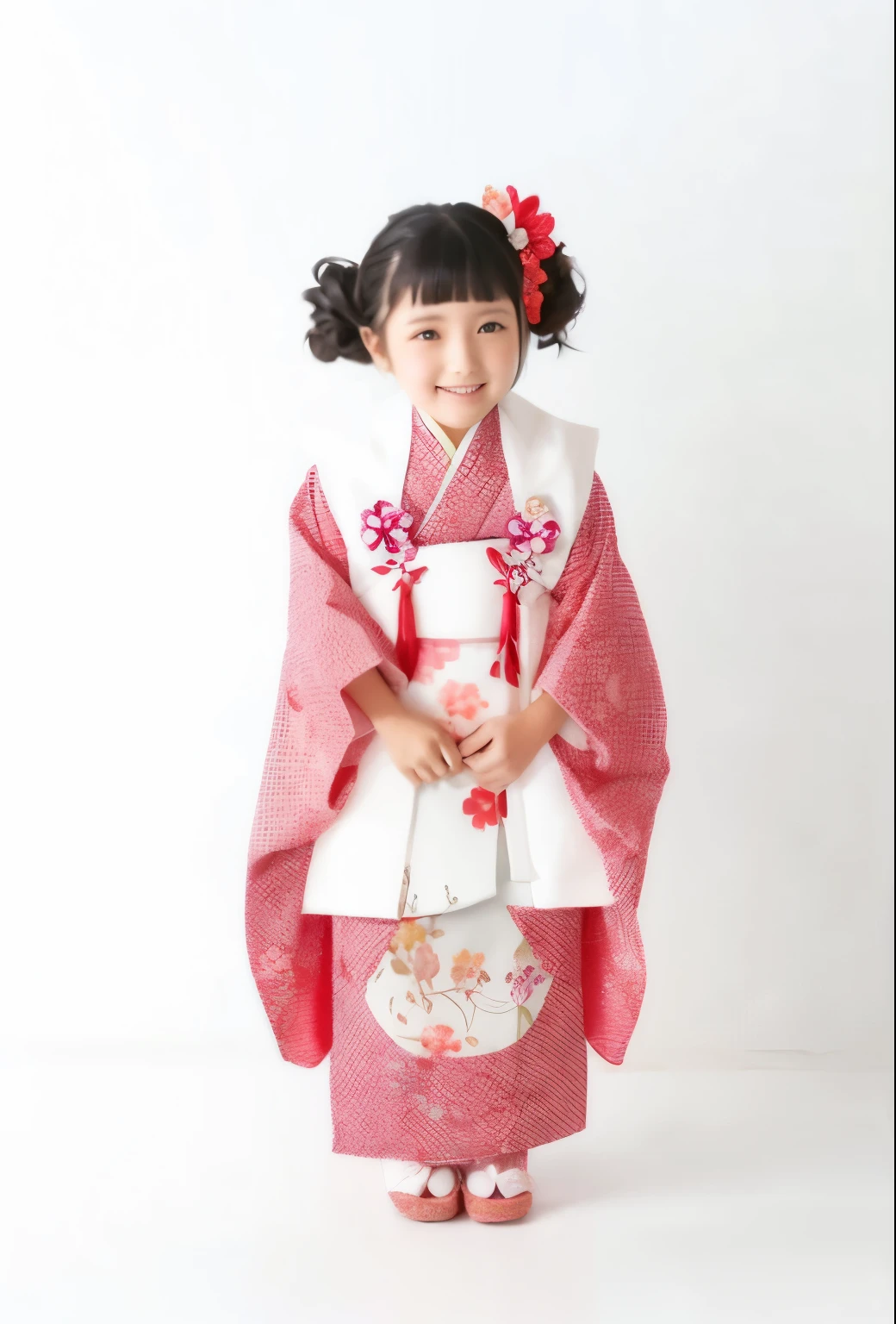 Japanese girl Shichigosan Floral kimono Standing full body Gray background 1 person Small flower hair ornament