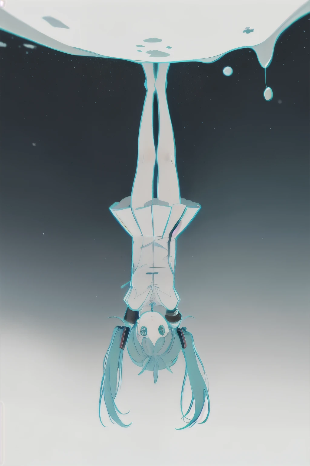 (Highest quality, masterpiece, High resolution),One girl,alone,dynamic_angle,
hatsune miku,Snow Boots、Snow boots,Puffy_short_sleeve,Upper torso trimming,Zeiss Otus 55mm,
Aqua Stroke,A twisted world, Lost, An upside-down world