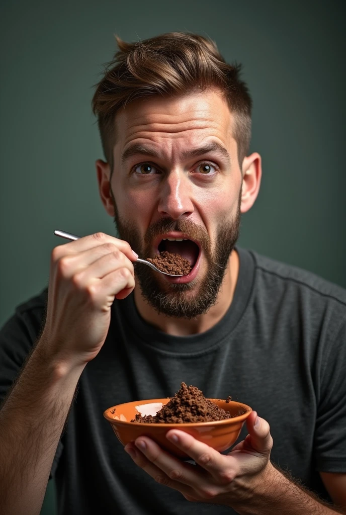 Create a image of a British man with eating poop