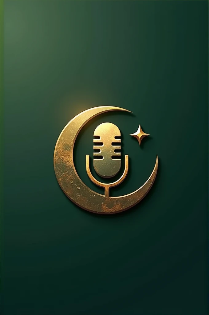 Design a modern Islamic recording studio logo that reflects the essence of spirituality and professionalism. The logo should include elements like a microphone, crescent moon, and star to symbolize recording and Islamic culture. Use calming colors such as green and gold. Incorporate Arabic calligraphy subtly within the design, possibly in the form of a Quranic verse or the studio's name. The overall style should be clean, elegant, and easy to recognize.