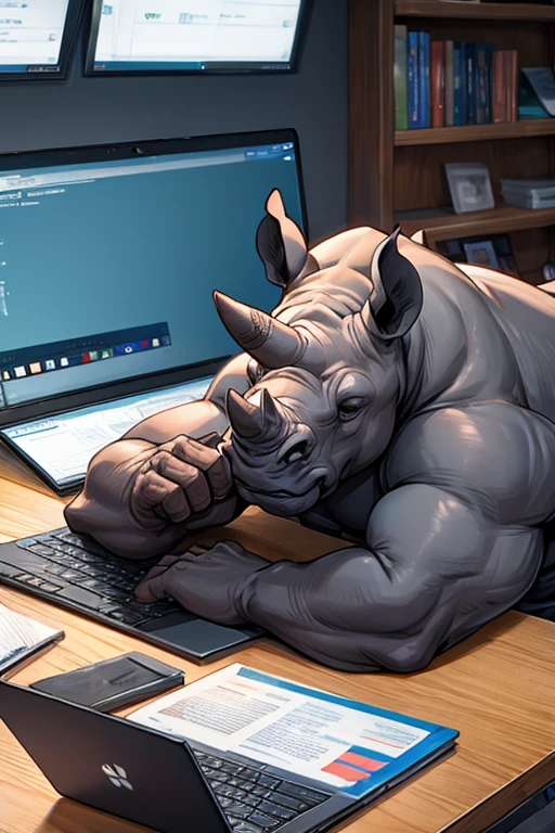 rhino frustrated at its malfunctioning laptop