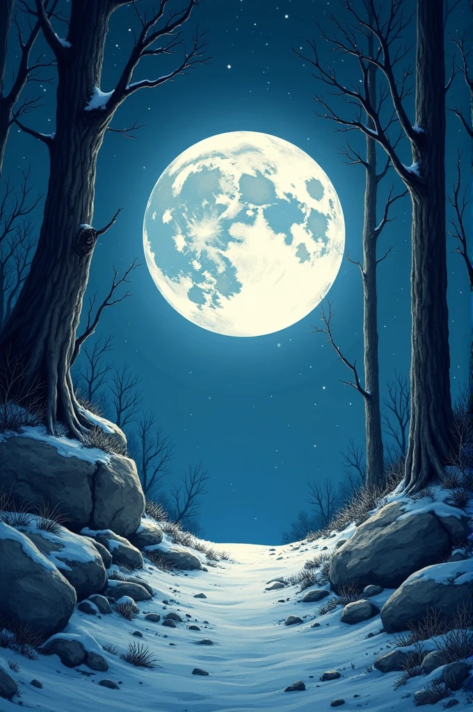 Illustration féerique d'un rond pierres blanches de nuit