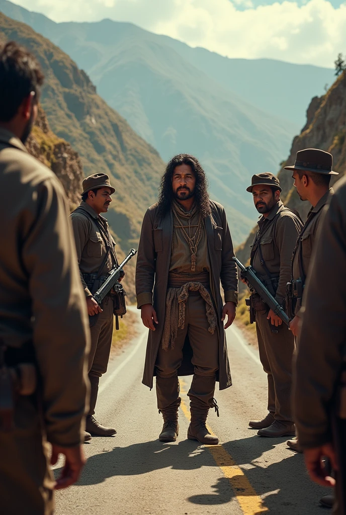 Tupac Amaru II** compare to **Mayor Arriaga** on a mountain road. Túpac Amaru&#39;s soldiers surround him, while the mayor, Afraid, is arrested.