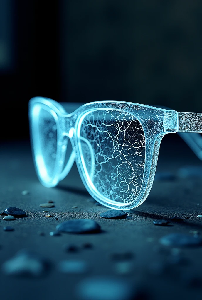Vein vision glasses with veins on lenses. No person. Side view