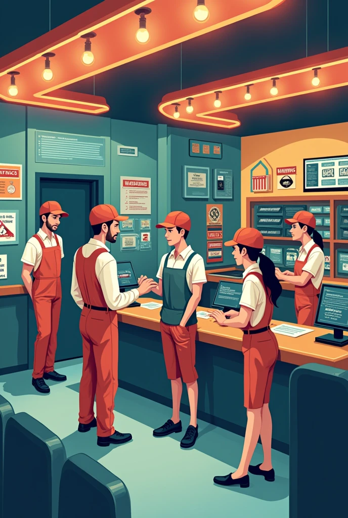An image that serves to raise awareness among movie theater and confectionery workers not to take money from the tills because it is theft , not to make auto loans, Charging for confectionery products is a ticket, making them see that stealing is dismissal 